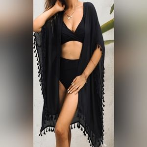 Cupshe Amity Black Short Sleeve Tassel Coverup